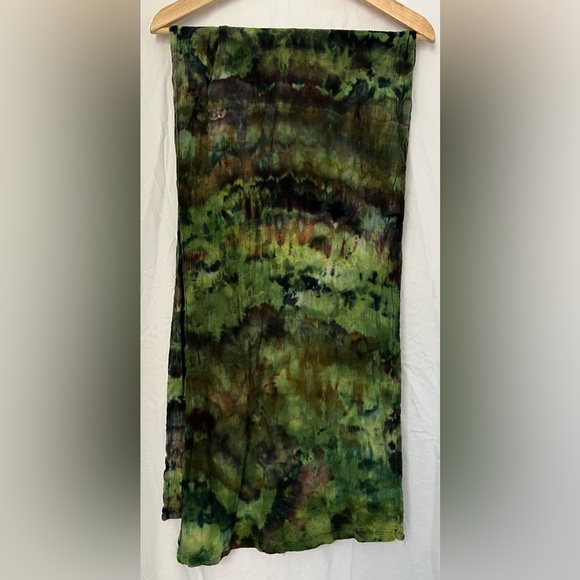 Ice Dyed Handmade Sewn 100% Cotton Gauze Scarf in Gorgeous Irish Moss Greens - Picture 2 of 2